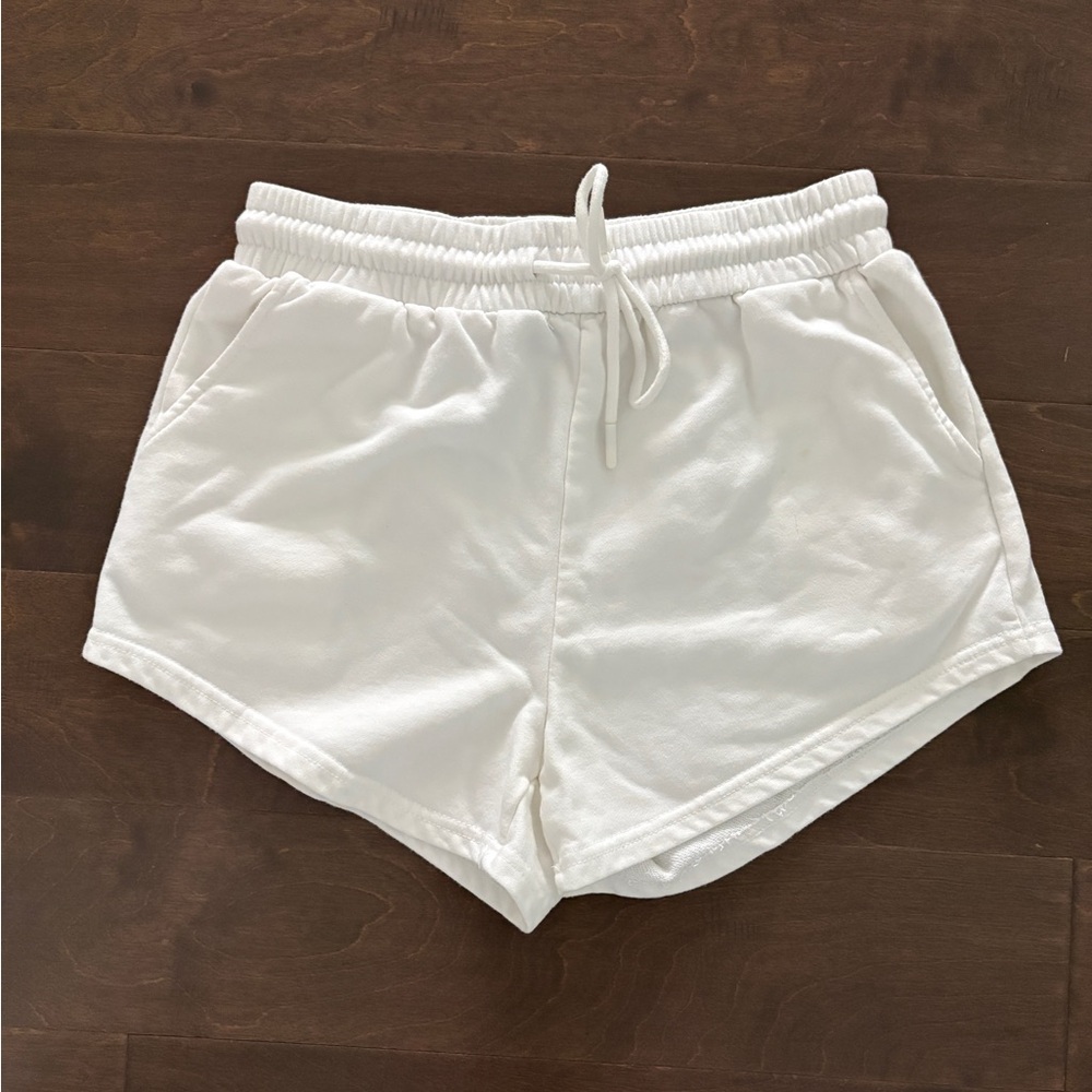Women's White Athletic Drawstring Shorts
